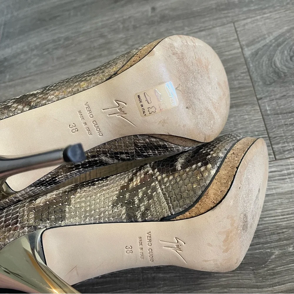 Giuseppe Zanotti Design Snakeskin Crome Heel Pumps Peep Toe - Picture 6 of 6